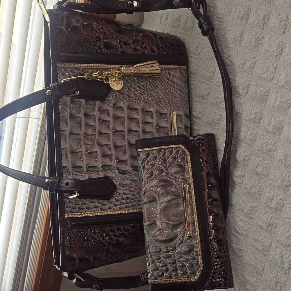 Brahmin Mini Asher Crocodile-Embossed Women's Bag In Quill Greco - Picture 10 of 10